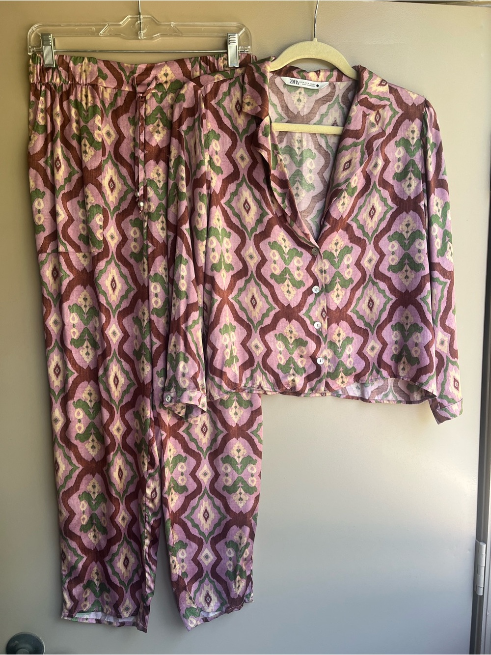 Zara Pink & Green Geometric Print Two-Piece Set